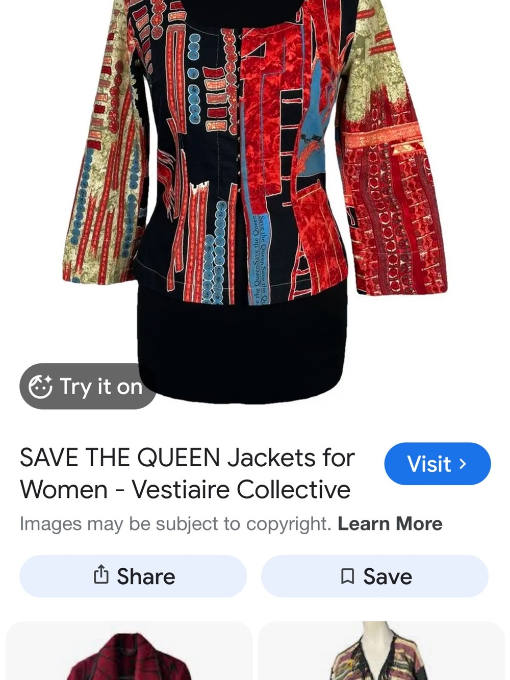 Save The Queen Red Blue Black Patterned Blazer